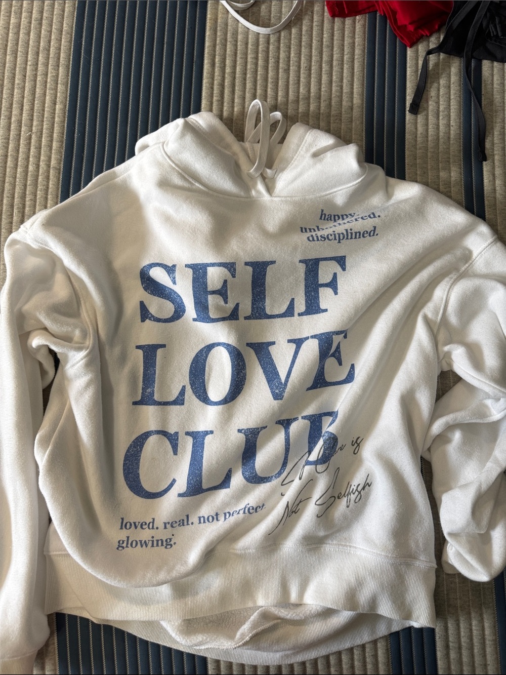 SELF LOVE CLUB White Hoodie with Blue Graphic